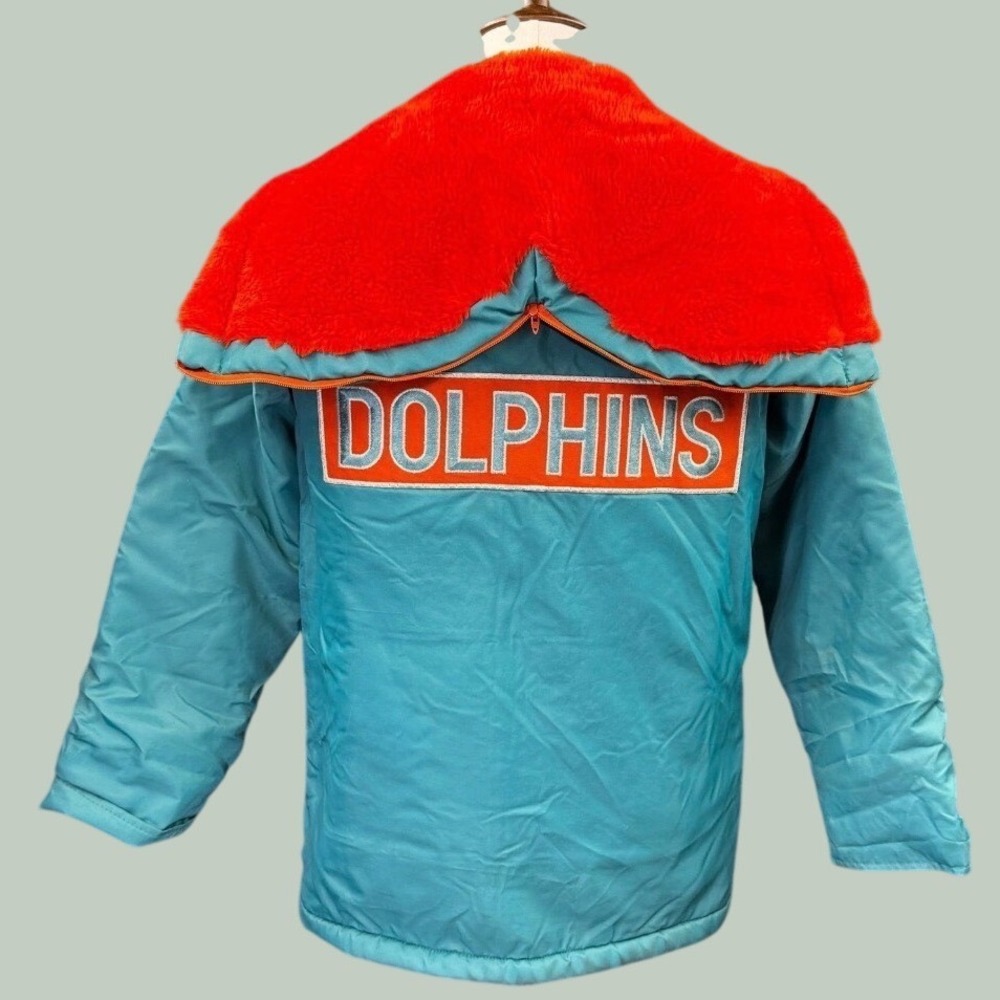 Sears Miami Dolphins Jacket Boys 18 Blue Excellent Vintage NFL Hooded Parka